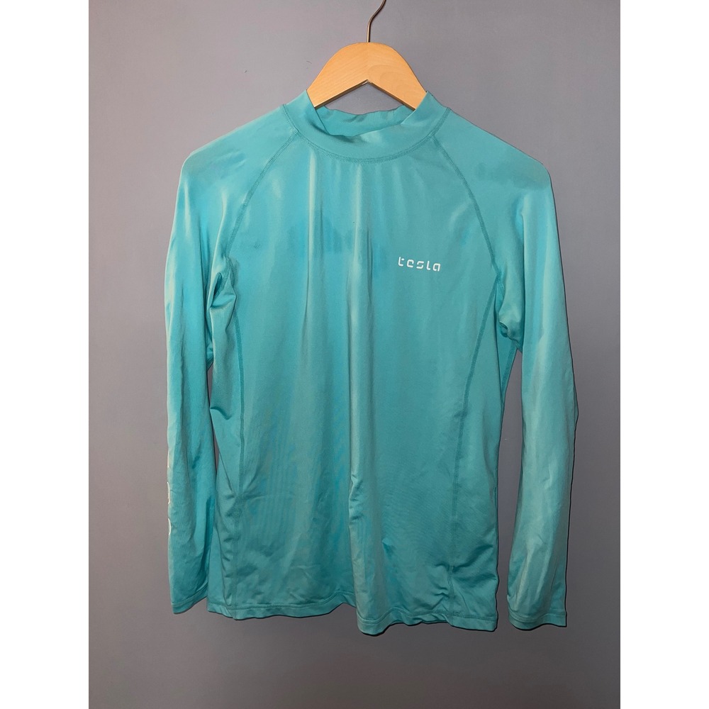 Tesla Mens Rash Guard Long Sleeve Loose Fit Swim Shirt Turquoise Blue Medium